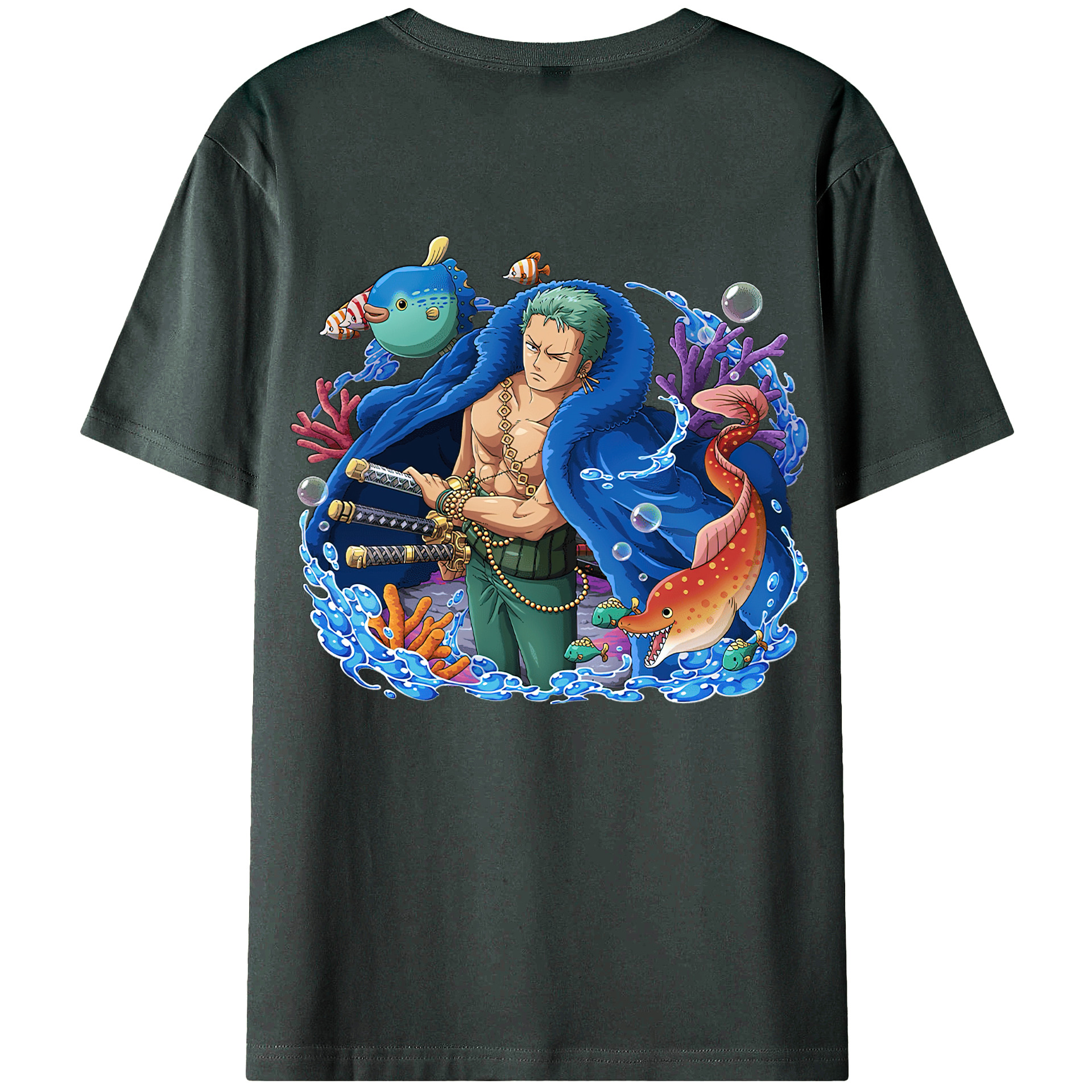 ワンピース ロロノア・ゾロ ONE PIECE Roronoa Zoro 綿100％ メンズ半袖Tシャツ（バックプリント） 通気性